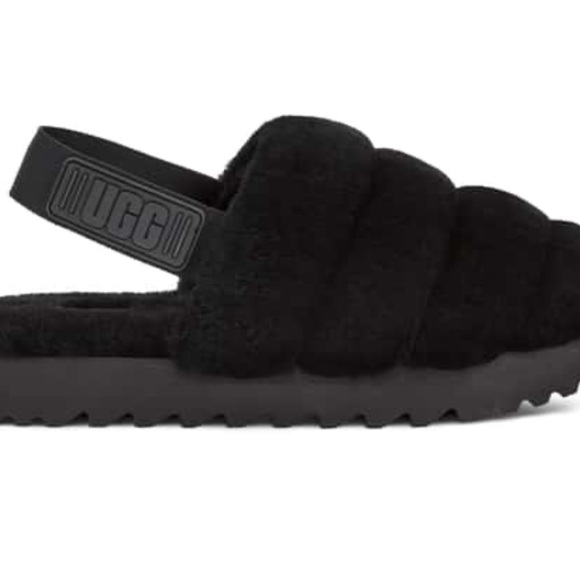 UGG Black Fluffy Slide Sandals - Picture 1 of 3